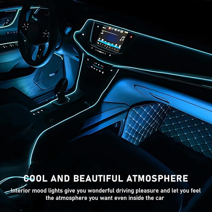 Ohleats Car LED Strip Light, 24 LED RGB Auto Interior Atmosphere Lights, Cigarette Lighter Under Dash Ambient Night Light, Interior Decorative Lamp Lighting Kit Car Accessories (Ice Blue)