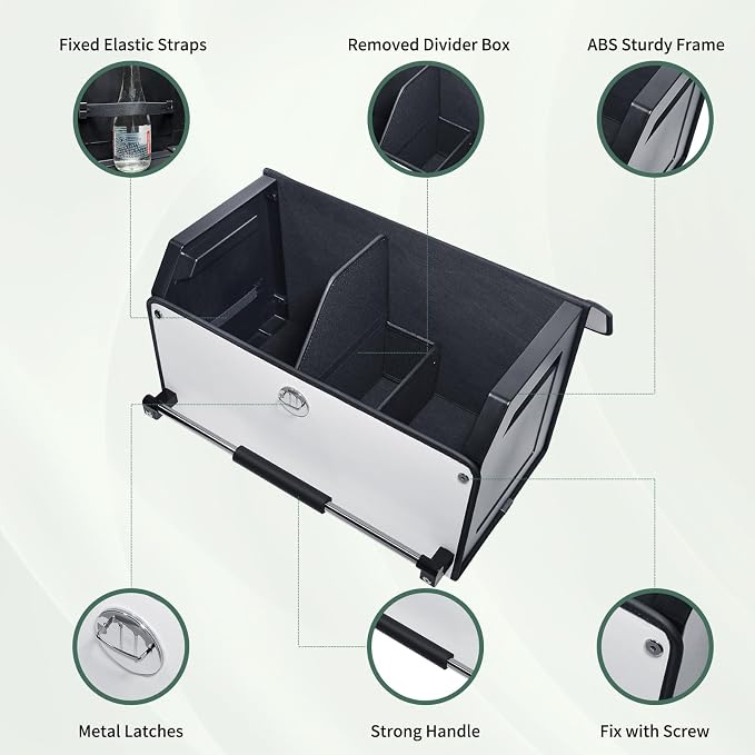 Trunk Organizer for Car with Lid Leather Trunk Organizer Car Organizer | SUV Trunk Organizer with Push-pull Handle Car Trunk Storage Organizer for Minivan, Truck, Sedan (White, 20.47x11.42x12.2in)
