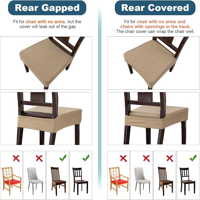 Genina Waterproof Seat Covers for Dining Room Chair Covers Set of 8, Stretch Jacquard Kitchen Parson Chair Slipcover Protector
