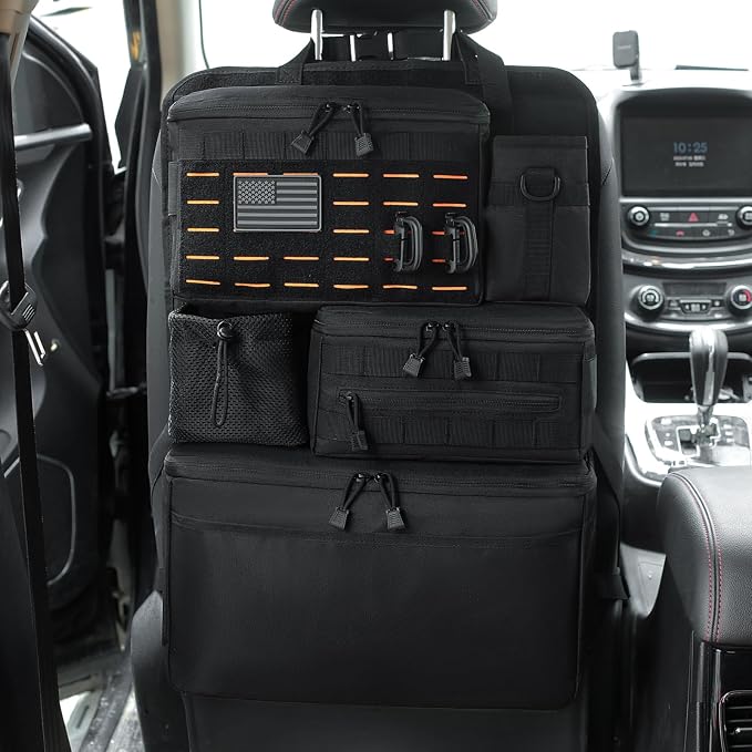 Upgraded One-Piece Universal Car Seat Back Organizer with Multiple Pockets | Tactical Car Backseat Organizer, for Cars SUV Trucks Jeeps Pickups