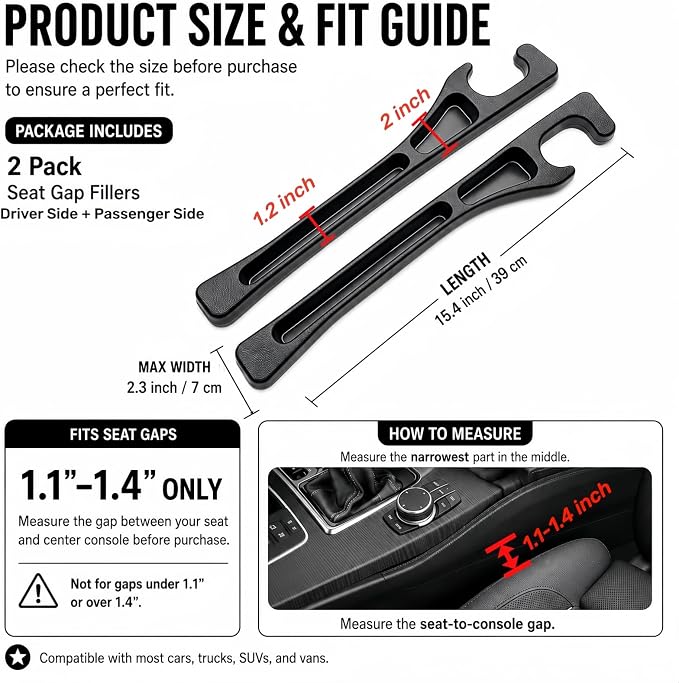 EnzeroTools Car Seat Gap Filler, 2-Pack No-Drop Seat Side Gap Seam Filler Organizer with Phone Holder, Universal Fit Fill The Gap Between Seat & Console, Perfect for Car, SUV, Truck