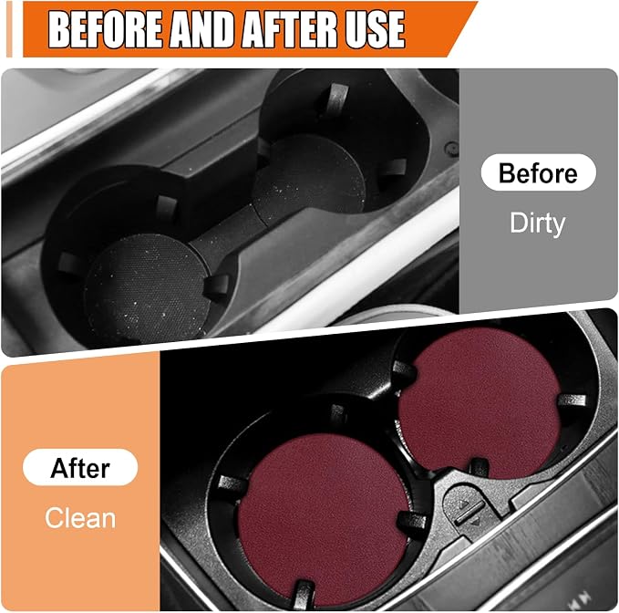 Car Cup Holder Coaster, Leather Anti-Slip Auto Cup Holder Insert Coaster, Shockproof Waterproof Drink Mat, Universal Vehicle Interior Decoration Accessories for Cars, Trucks, SUVs (Wine Red)