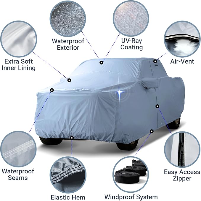 iCarCover 18-Layers Premium Universal Fit Truck Car Cover Waterproof All Weather Sun Rain Snow UV Protection Outdoor Indoor Full Exterior Covers for Automobiles Sedan Hatch Coupe Fit for 210-216 inch