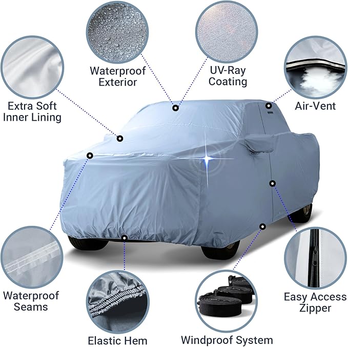 iCarCover 18-Layers Premium Universal Fit Truck Car Cover Waterproof All Weather Sun Rain Snow UV Protection Outdoor Indoor Full Exterior Covers for Automobiles Sedan Hatch Coupe Fit for 247-251 inch