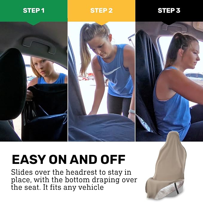 EliteSport Front Seat Cover, Universal Fit Waterproof, Sweatproof, Odor-Resistant, and Machine Washable Car Seat Protector with Non-Slip Underlayer for Pet, Travel, and Outdoor Adventure, Tan, 2Pack
