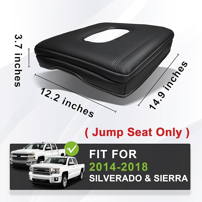 Muslogy Center Console Armrest Cover Fit for Chevy Silverado & GMC Sierra 1500 2500 3500HD 2014-2018 Accessories, Comfort Armrest Pad Console Lid Cushion Vegan Leather 1-Inch Thick(Split Bench Seat)