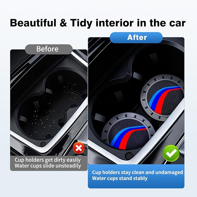2PCS Car Cup Holder Coasters for BMW X3 X5 X1 X7 X6 X4 X2 Z4 XM iX 328i Interior Decoration Accessories, Non-Slip Silicone Car Cup Holder Insert Coasters, 2.75in