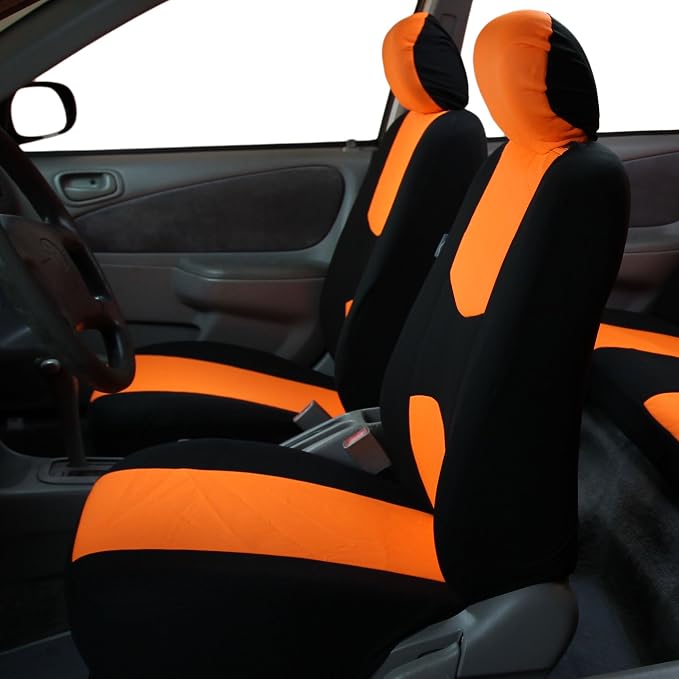 FH Group FH-FB050102 Pair Set Flat Cloth Car Seat Covers, Orange/Black- Universal Fit for Trucks, SUVs, and Vans