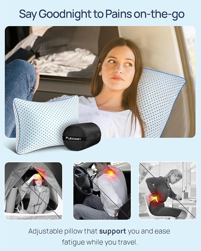 Cooling Shredded Memory Foam Travel & Camping Pillow Large, Adjustable | Compressible, Portable, Medium Firm Neck Knee Back Support, College Dorm Pillow for Home-Like Comfort, Ideal Car Sleeping