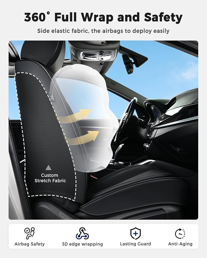 Huidasource Luxury Waterproof Faux Leather Car Seat Covers, Universal Fit for Most Cars, SUVs & Trucks, Airbag Compatible, Easy to Install, Resist Spills, Dirt and Wear for Daily Use, Black