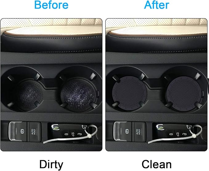 Car Coasters, Wisdompro 4 Pack PVC Car Cup Holder Insert Coaster - Anti Slip Universal Vehicle Interior Accessories Cup Mats for Women(2.75" Diameter, Black)