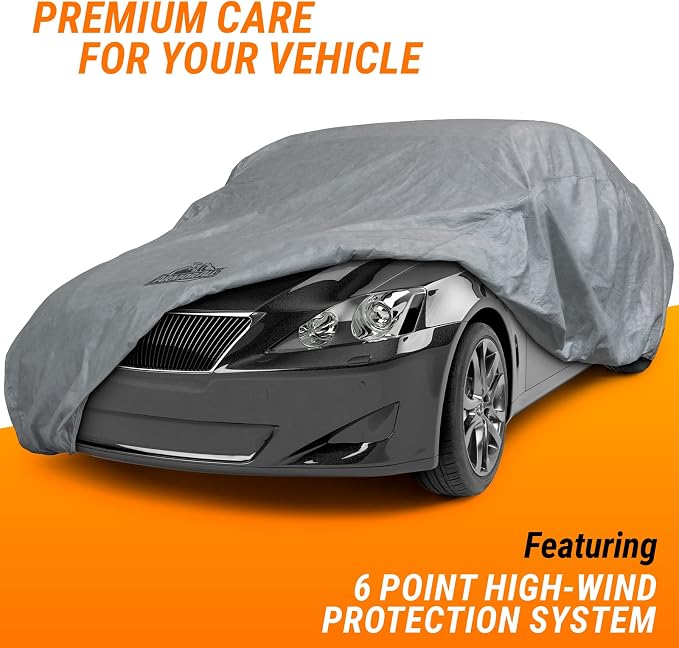 Armor All Car Cover Waterproof All Weather Heavy Duty for Sedan up to 203" | Scratch-resistant soft lining, 6 secure straps, includes storage bag, works for Sun Rain Snow Hail Outdoor Indoor Protection