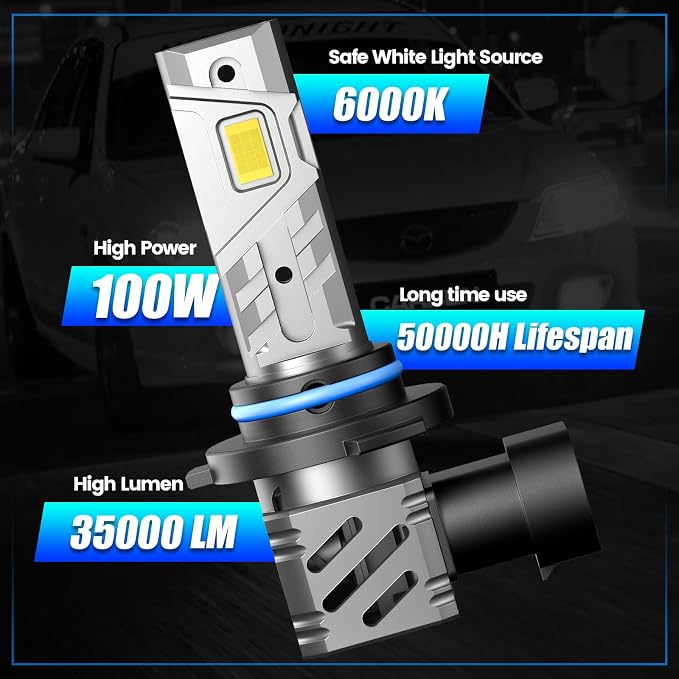 RCJ 9006/HB4 Fog Light Bulbs, 35000LM 6000K Cool White with Fan, Plug-N-Play, Pack of 2