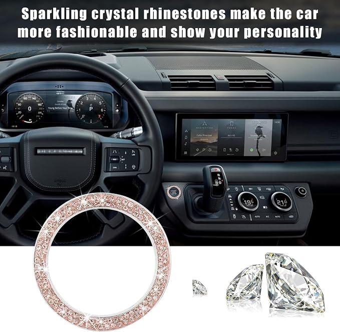 Kewucn 2 PCS Bling Crystal Double Rhinestone Car Engine Start Decoration Ring, Sparkling Push Start Button Sticker, Key Ignition & Knob Ring Decoration, Bling Car Interior Accessory(Peach)