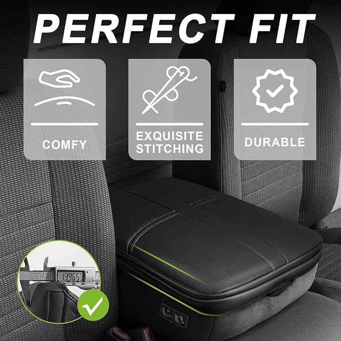 Muslogy Center Console Armrest Cover Fit for Dodge Ram1500/2500/3500 2002-2012 Accessories, Comfort Armrest Pad Console Lid Cushion Vegan Leather 1-Inch Extra Thick(Jump Seat ONLY)