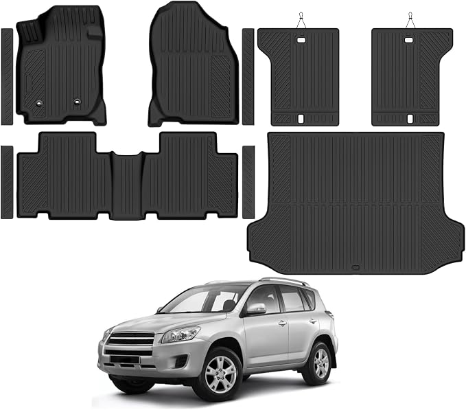 Custom Fit Floor Mats for 2006-2012 Toyota RAV4 | All Weather TPE Floor Liners & Trunk Mat & Backrest Mats & Door Sill Guard | Odorless Full Set Interior Accessories