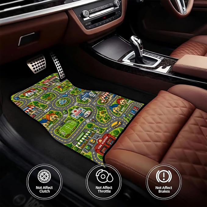 City Road Car Floor Mats Set of 4 Child Playmat Traffic Town Car Accessories Foot Mats Rugs, Non-Slip,Decor for Universal Fit for Suvs Sedans Trucks Cars Auto Floor Carpets Rugs All-Weather