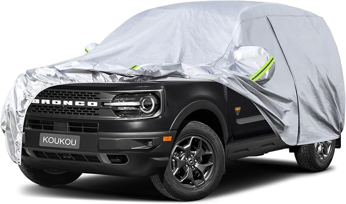 Koukou 6 Layers Car Cover Custom Fit Ford Bronco 4 Door from 2020 to 2025, Waterproof All Weather for Automobiles, Sun Rain Dust Snow Protection. (Ships from US Warehouse, Arrive Within 3-7 Days)