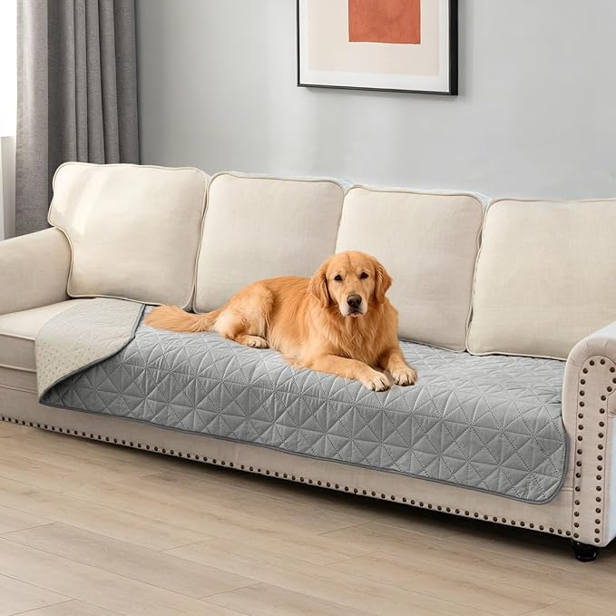 Ameritex Sofa Cover Waterproof for Seats Couch Cover for Dogs Pet Couch Cover Velvet for Chair Loveseat Sofa Machine Washable (Light Grey, 30x60 Inch)