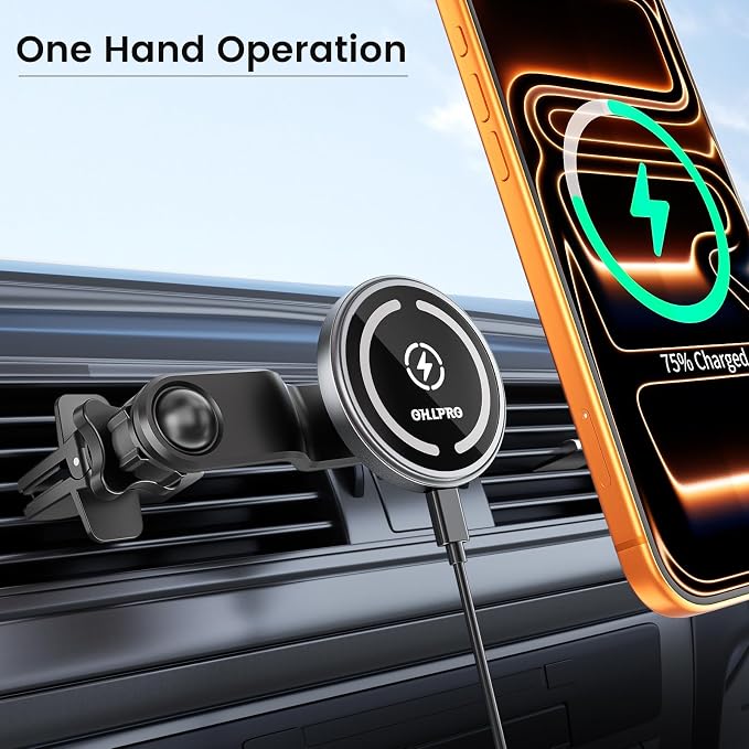 OHLPRO for MagSafe Car Mount Charger iPhone Wireless Car Charger, Stick on Dashboard Magnetic Phone Holder Mount for iPhone 17 Pro Max 16 15 14 Series, 15W Fast Charging, Aluminum Shell