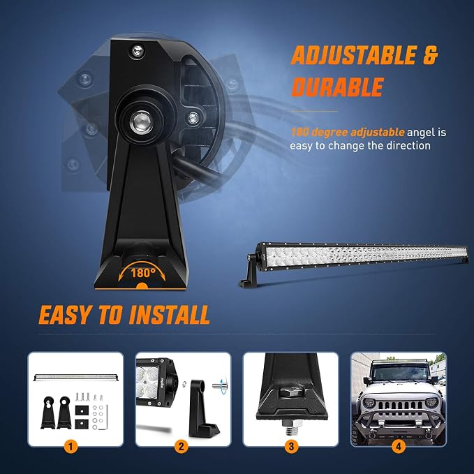 Nilight - 15026C-A LED Light Bar 52Inch 300W Spot Flood Combo LED Driving Lamp Off Road Lights Work Light for Trucks Boat Lamp