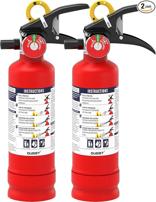 Ougist Pro Home Fire Extinguisher, 1-A:10-B:C, 2.5 lb Dry Chemical, 2 Pack | ABC Fire Extinguisher for Small Household, Kitchen and Garage Fires with Quick-Release Handles for Easier Emergency Use