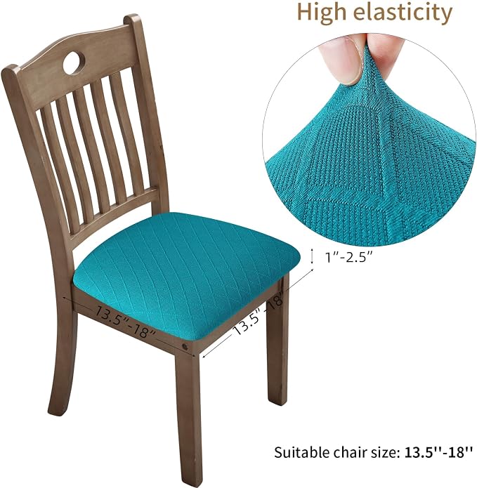 Fuloon Stretch Chair Seat Covers 4 PCS, Removable Washable Dining Chair Covers Anti-Dust Dining Room Seat Cushion Slipcovers (4, Peacock Blue)