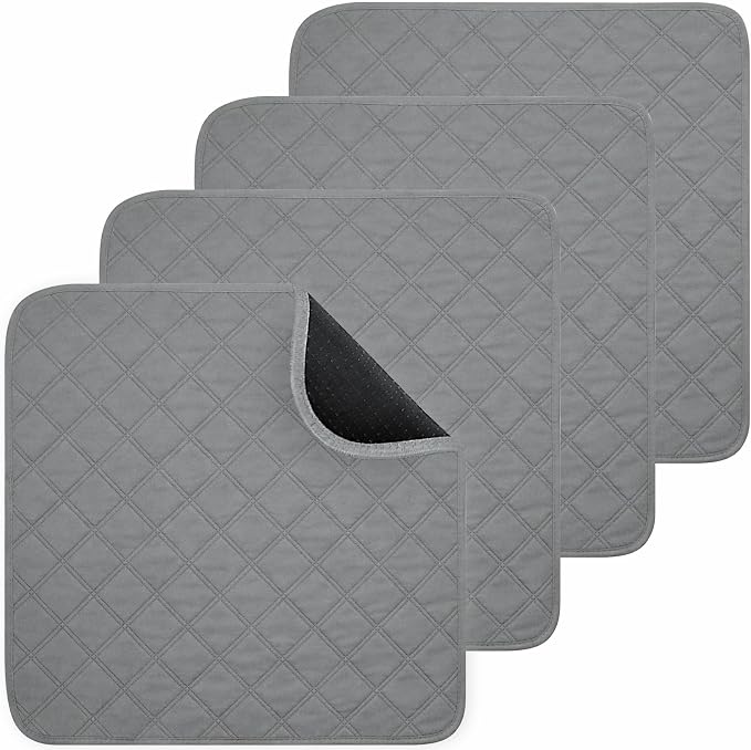 4 Pack Waterproof Chair Pads for Incontinence - Waterproof Seat Protector Pads 22" X 21", Resuable Washable Non-Slip Absorbent Chair Seat - Absorbent for Bed, Seat, Car, Wheelchair & Recliner（Gray）