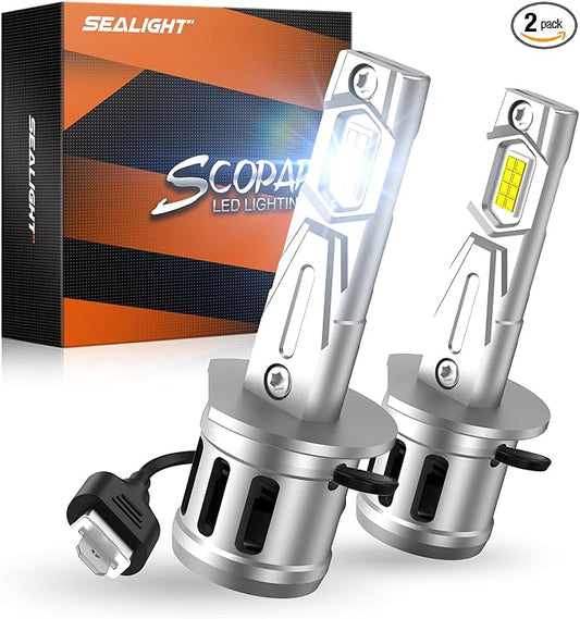 SEALIGHT H1 Headlight LED Bulb, 40000LM 6000K Output Canbus Ready, H1 Bulbs For Powersports IP68 60000Hrs Lifespan, 1：1 Size 3Mins Installation, 2 Pack