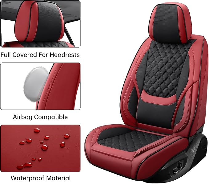 Car Seat Covers Full Set,5 Seat Leather Seat Covers for Cars,Front Seats and Back Seat Cover,Waterproof Car Seat Cushion Protectors,Universal Fit for Most Cars SUV Trucks(Black&Red, Full Set)