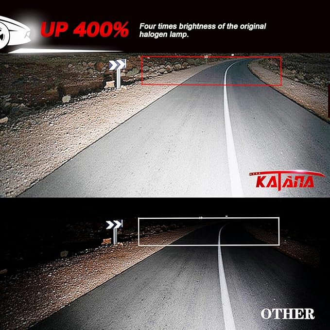 Katana 9006 Bulb, HB4 400% Brightness 6500K 1:1 Size Plug and Play Fog of 2 | Cooling Fan,360°Beam Angle