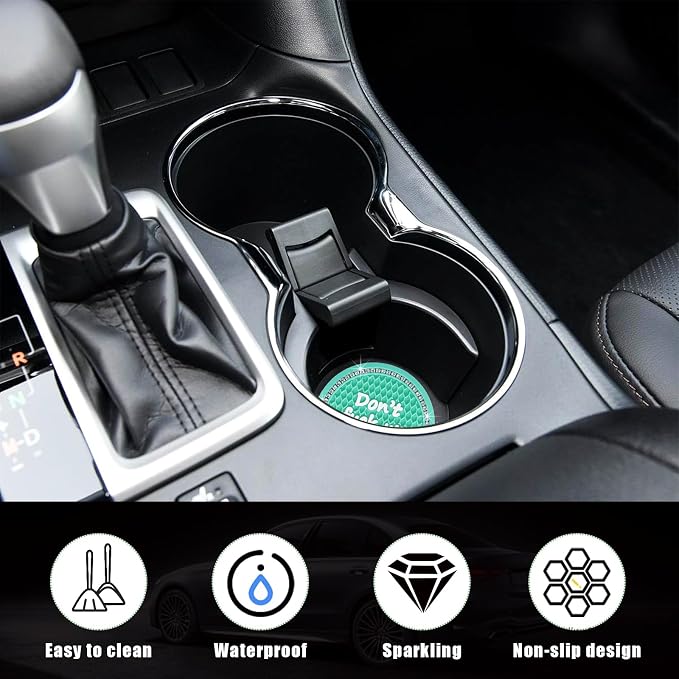 Ziciner 4 Pack Bling Car Cup Holder Coaster, 2.75 Inch Anti-Slip Auto Insert Cup Coaster, Crystal Car Drink Cup Mat Perfect for Women Girls, Universal Interior Decor Accessories (Mint Green)