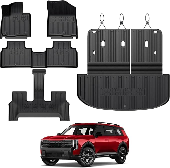 Floor Mats for Kia Telluride Gas 2027, All Weather Floor Mats Trunk Cargo Liner with Backrest Protectors Accessories, Full Coverage Set (Fit 7/8 Seats)