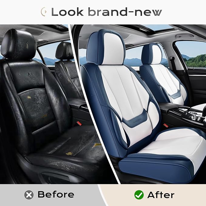 Coverado Car Seat Covers, Seat Covers for Cars, Waterproof Leather Auto Seat Protectors, Leather Car Seat Cushion, Car Interiors Accessories Universal Fit for Most Cars