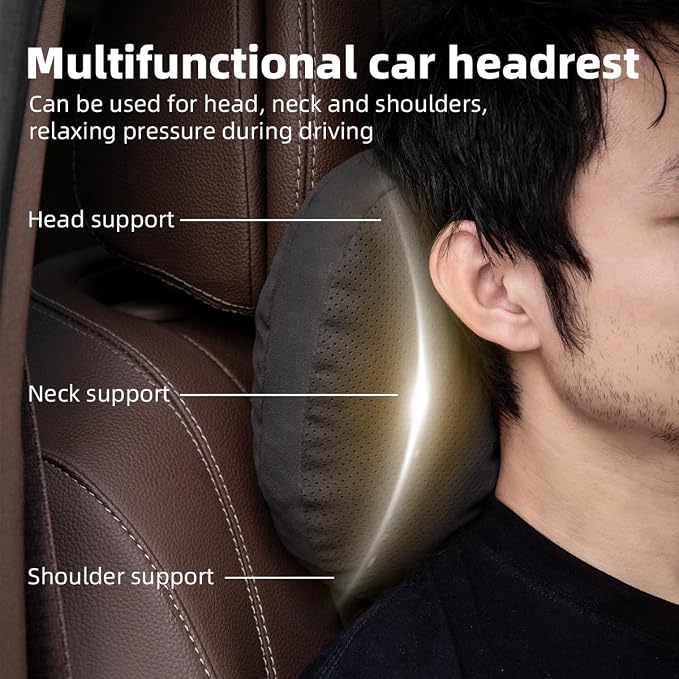 2 Pcs Car Headrest Neck Pillow for Driving,Universal Premium Suede Leather Soft and Comfortable Headrest,Two Gears of Height Adjustment Car Seat Headrest Pillow Car Interior Accessories