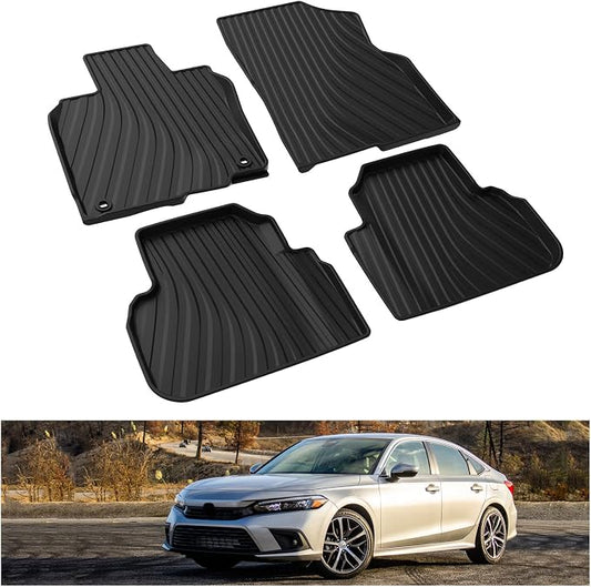 Kiwi Master Floor Mats for 2022-2026 Honda Civic/Acura Integra | OEM Replacement 08P17-T20-110, Custom Fit All Weather Car Mats, Heavy Duty TPE Floor Liners, Front & Rear 2 Row Set, Black