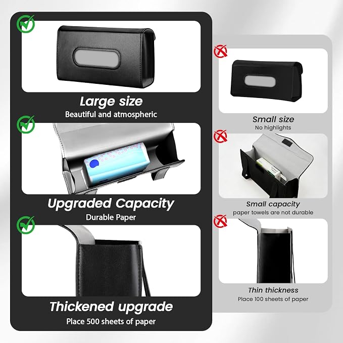 4 Pack Tissue Box Holder for Car - Sun Visor Napkin Holder Backseat Tissue Case Premium PU Leather Backseat Napkin Rectangle Organizer Vehicle Interior Accessories Universal for Car