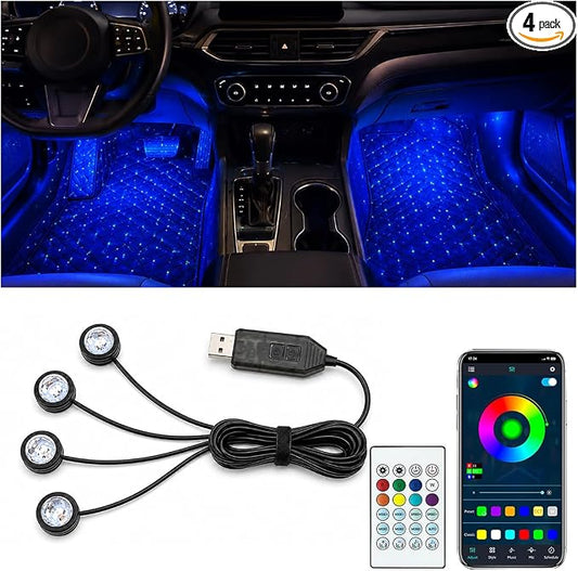 Car Interior LED Lights,4 in 1 RGB APP Control Automotive Under Dash Neon Ambient Lighting with USB Port,Music Sync Auto Footwell Lamp,Car Interior Atmosphere Light