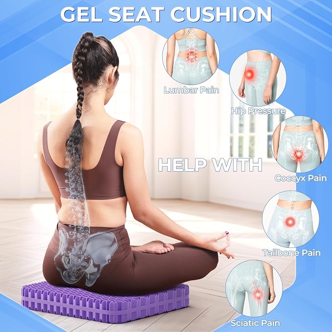 TushGuard Gel Seat Cushion for Long Sitting, Enlarged & Thickened Patent Design, Breathable Cooling for Office Chair, Soft Car Seat Cushion for Wheelchair (2" Thick, Black)