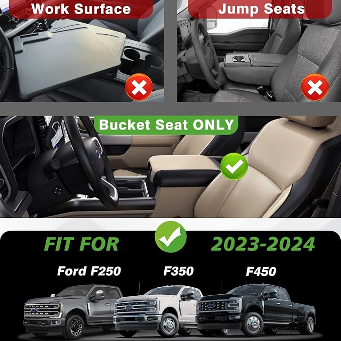 Muslogy Center Console Armrest Cover Fit for Ford F250 F350 F450 2023-2025 2026 Super Duty Accessories, Comfort Armrest Pad Console Lid Cushion Vegan Leather Regular Thick(Bucket Seat ONLY)