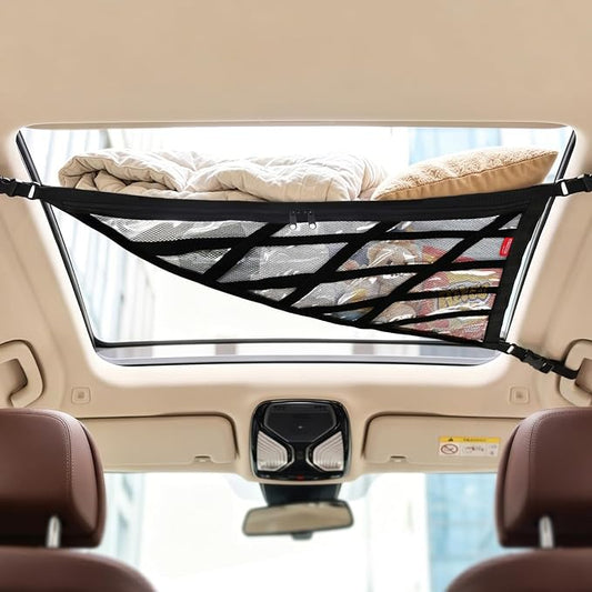 3 or 4 Handles Car Ceiling Cargo Net for Inside Car Roof 32.6 x 22.4'' | 83x57cm Univeral ,INylon Mesh PVC,interior Mesh Storage,Truck Travel Long Road Trip Camping Accessories,Sedan SUV MPV Van