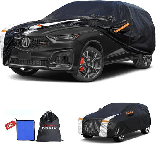 Multi-Layer Car Cover Custom Fit for Acura MDX(2007-2026), 100% Waterproof All Weather for Automobiles, Gift with Towel, Heavy Duty Car Covers for Rain Sun UV Protection with Door Zipper