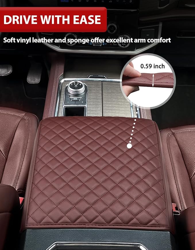 Center Console Armrest Cover for 2018-2020 Ford F150 Platinum, 2017-2022 F250-F550, 2018-2024 Expedition, Bucket Seat, PU Leather Cushion Pad, Anti-Scratch, Dark Marsala Brown (Not for Other Years)