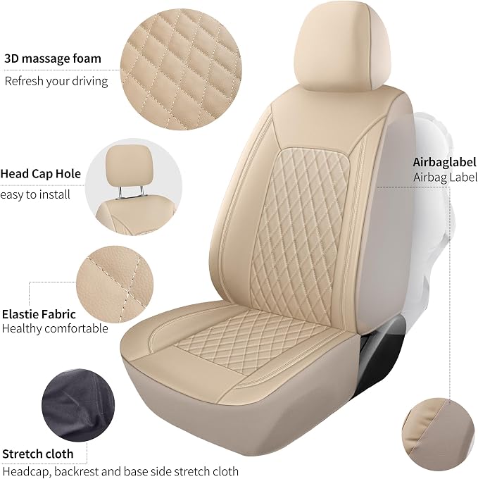 HChengkikz Faux Leather Front Car Seat Covers, 2 Pack Seat Protectors | Easy to Install Auto Interior Accessories Universal Fit for Sedans, SUVs, Trucks, Vans