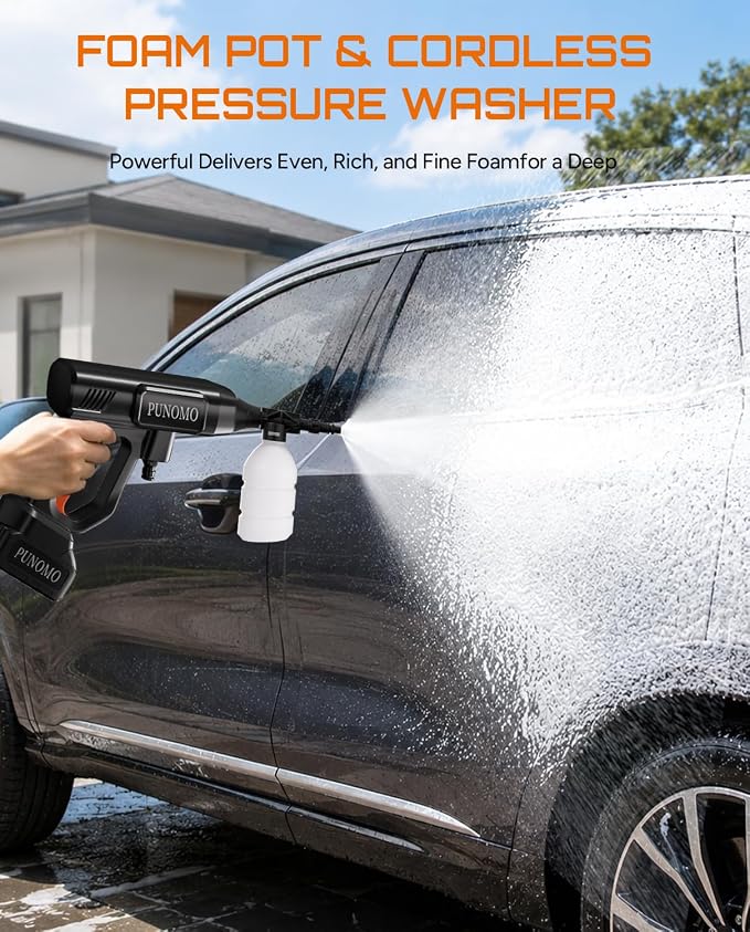 Cordless Pressure Washer, Electric Power Washer with 2x4.0Ah Batteries, Portable Lightweight Car Washer Gun with 6-in-1 Nozzle, Foam Pot, Handheld Power Cleaner for Car, Garden, Patio & Fence