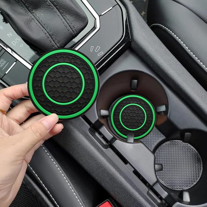 Car Cup Coaster Universal Automotive Waterproof Non-Slip Cup Holders Sift-Proof Spill Holder Car Interior Accessories 4 Pack Black & Green