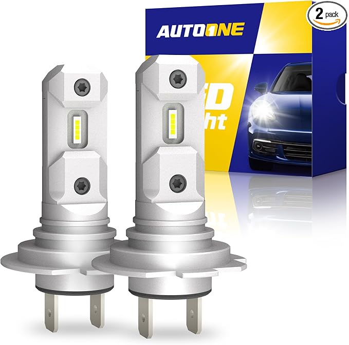 AUTOONE H7 Bulbs, 40000LM 6500K White Super Bright, Real Mini 1:1 Halogen Size, No Adapter Needed, Non-polarity Plug and Play H7LL Fanless Fog Replacement Bulb, Pack of 2
