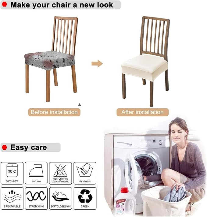 NILUOH Waterproof Seat Covers for Dining Room Chairs Set of 2, 21 Inches Pu Leather Dining Chair Cover Removable Washable Chair Protctor Cover, Rear Covers