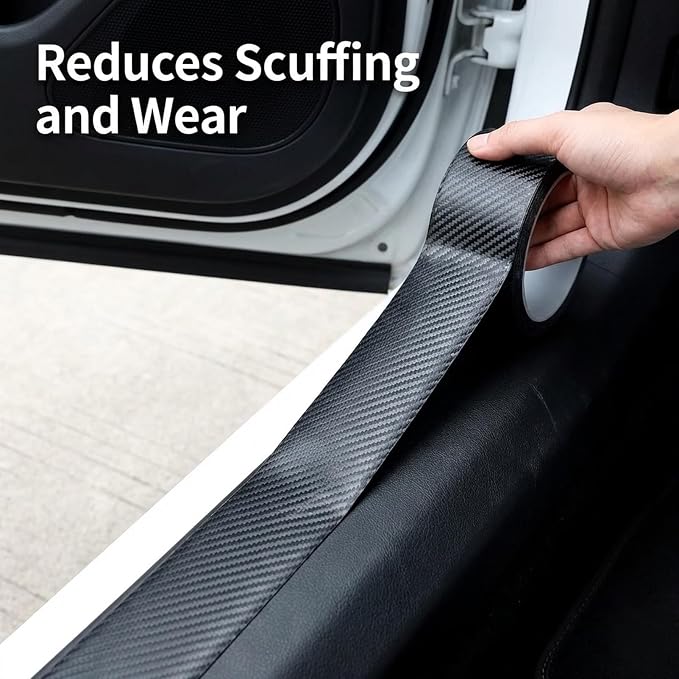 33Ft/10M 1 Roll Carbon Fiber Auto Door Edge Protector Tape, Door Sill Guard Wrap, Anti-Scratch Protective Film, Universal Edge Shield for Car Hood, Trunk, Roof and Interior(Black 2.75inx33Ft)