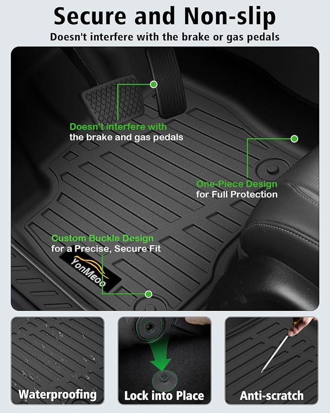 Floor Mats & Cargo Liner Custom Fit for Ford Edge 2015-2024 2025 2026, Door Sill Guards, All Weather TPE Rubber Anti-Slip 1st & 2nd Row & Trunk Mat Floor Liners for Edge 2024 Accessories